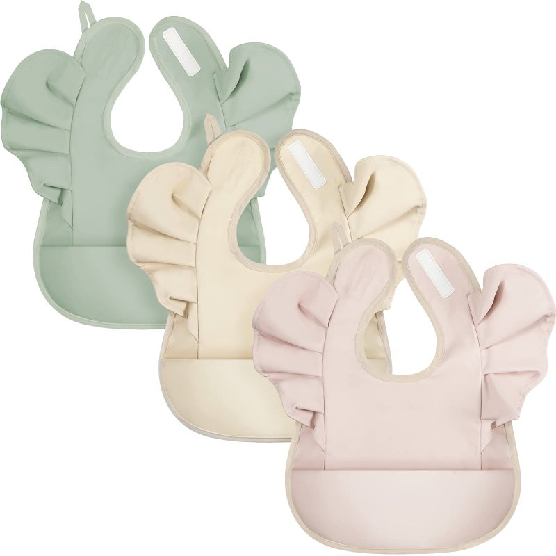 JaGely 3 Pcs Baby Food Bib for Eating Waterproof Washable Toddler Bib Soft Feeding Apron with Food Catcher for Toddler Boy or Girl Eating Travel Home Supplies - Image 1