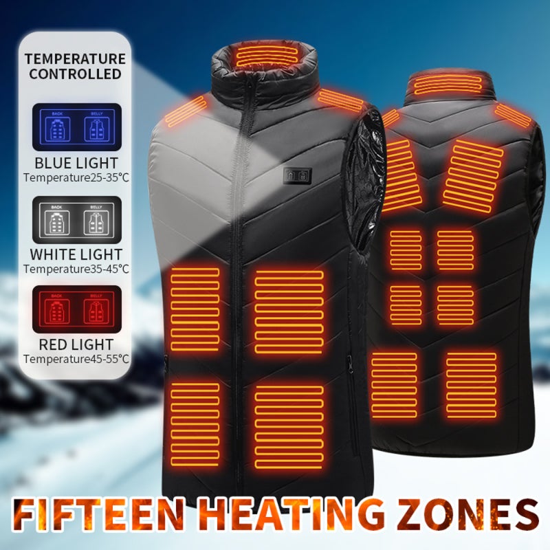 Heated Vest: 6XL Black 15-Zone Heating - 3 Heating Levels Electric Heated Vest for Men Women Winter Daily Commuting Hiking Skiing Outdoor Enthusiasts - Image 5