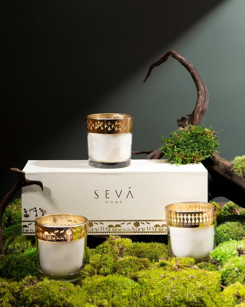 SEVA HOME Enchante Candle Dil Se Saffron Silk Set of 3 Luxury Gifting 25 Hour Burn Each Premium Soy Wax Premium Home Decor Long Lasting - Image 1