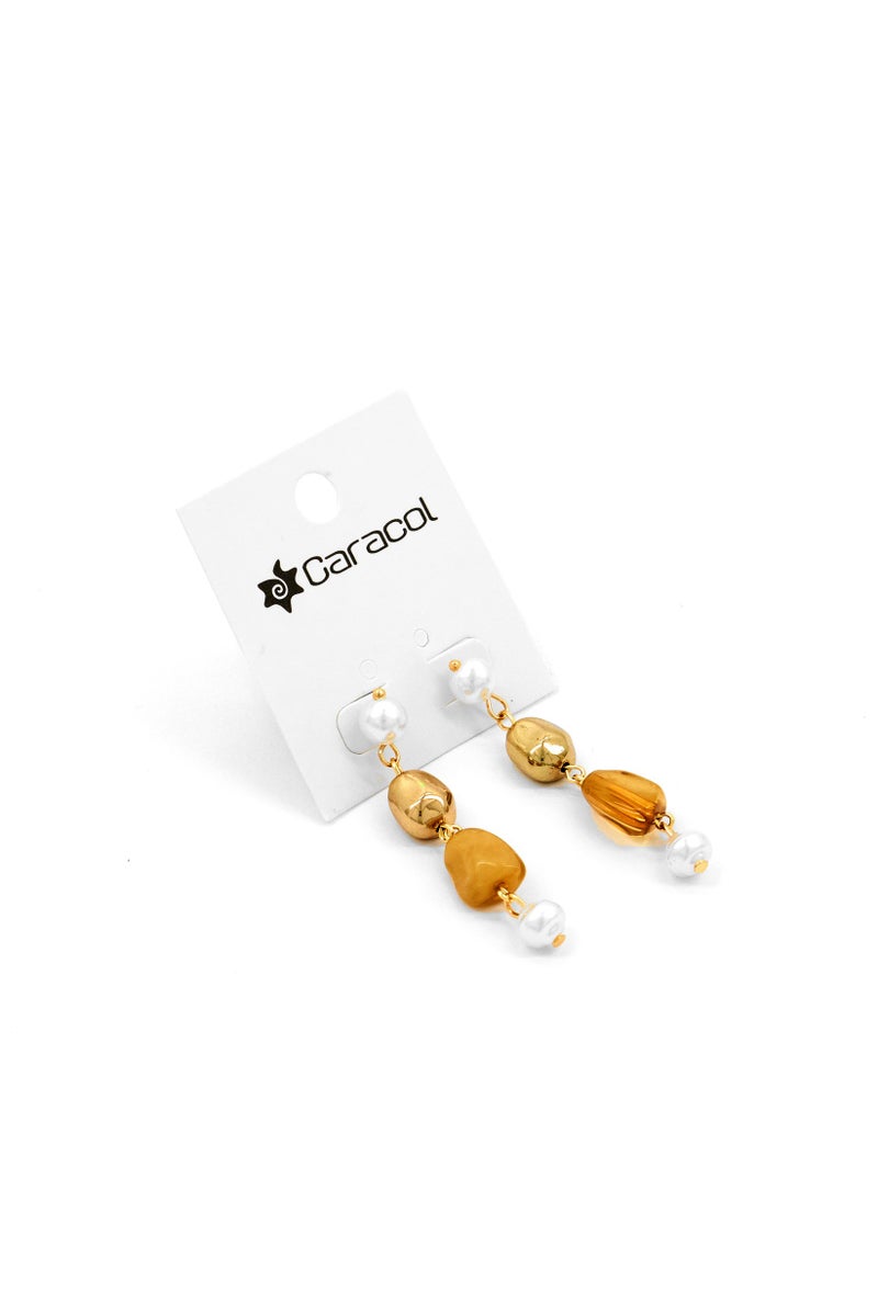 Caracol Women Pearl Tear Earrings, Gold  - Image 1
