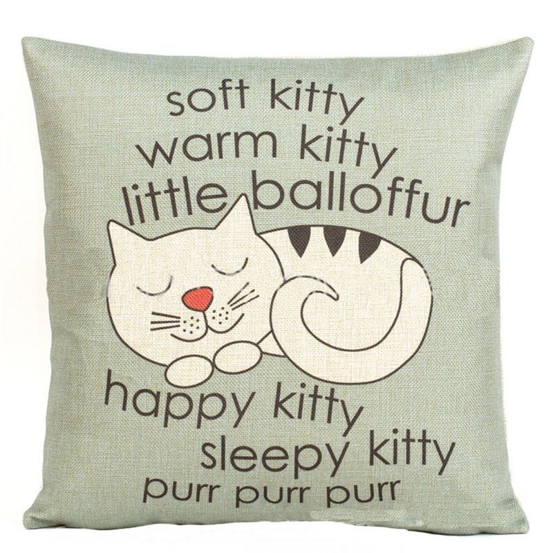 Decorbox Happy Sleepy Kitty Print Cat Pillow Cushions Cover Throw Pillow Cover For Sofa Office Decorative Pillowslip Gift Ideas Household Pillowcase 18 x 18