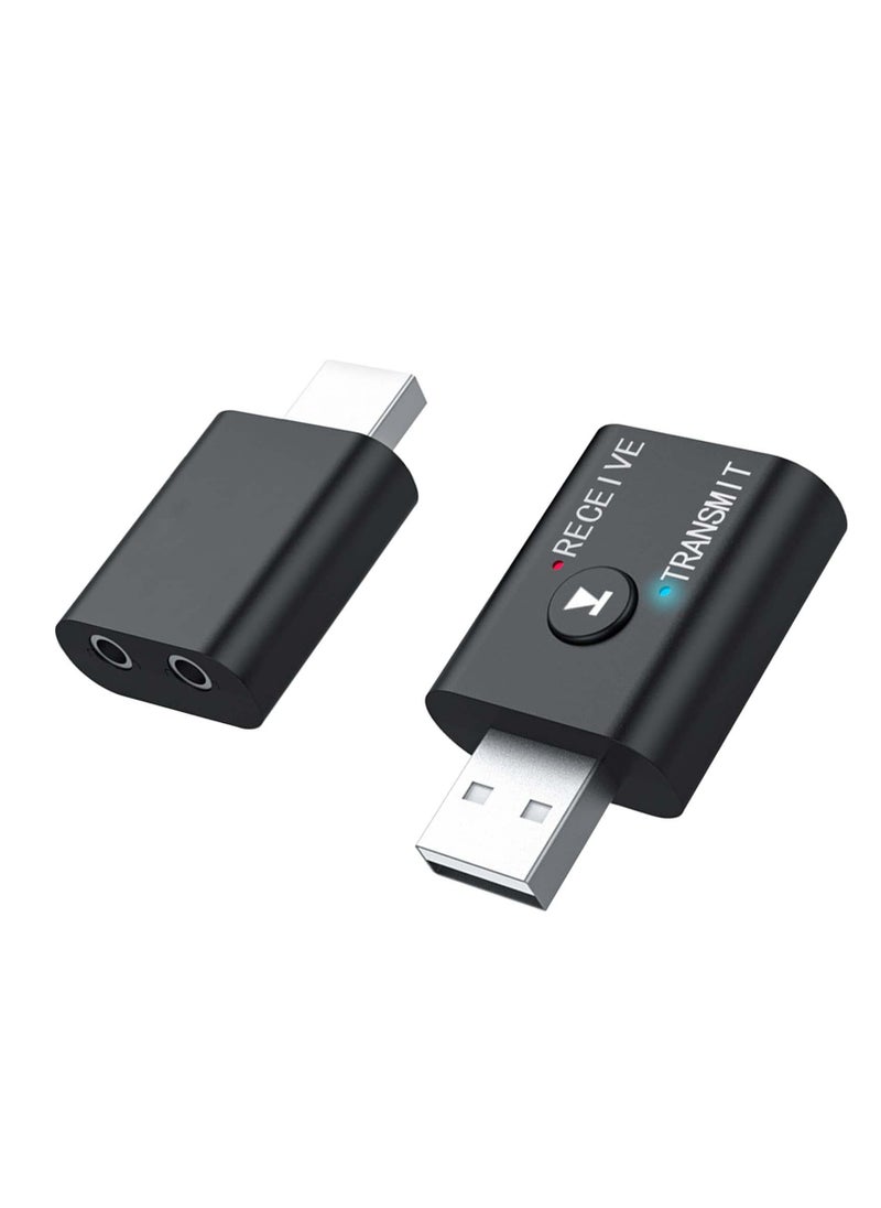 Excefore - USB Bluetooth Adapter, 2 Pcs Bluetooth 5.0 Transmitter Receiver 2 in 1 Wireless Bluetooth Converter Built-in 2 3.5mm Audio Bluetooth for TV, Home Stereo, Car Stereo, Headphones, Speakers, PC - Image 1