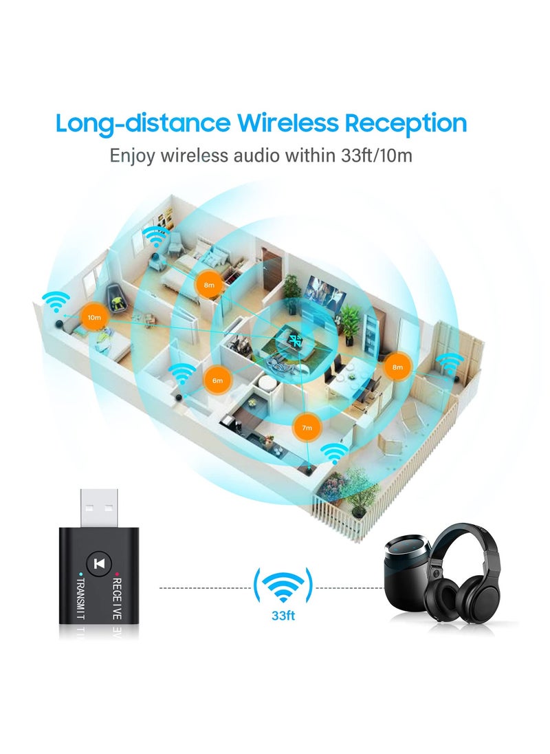 Excefore - USB Bluetooth Adapter, 2 Pcs Bluetooth 5.0 Transmitter Receiver 2 in 1 Wireless Bluetooth Converter Built-in 2 3.5mm Audio Bluetooth for TV, Home Stereo, Car Stereo, Headphones, Speakers, PC - Image 1
