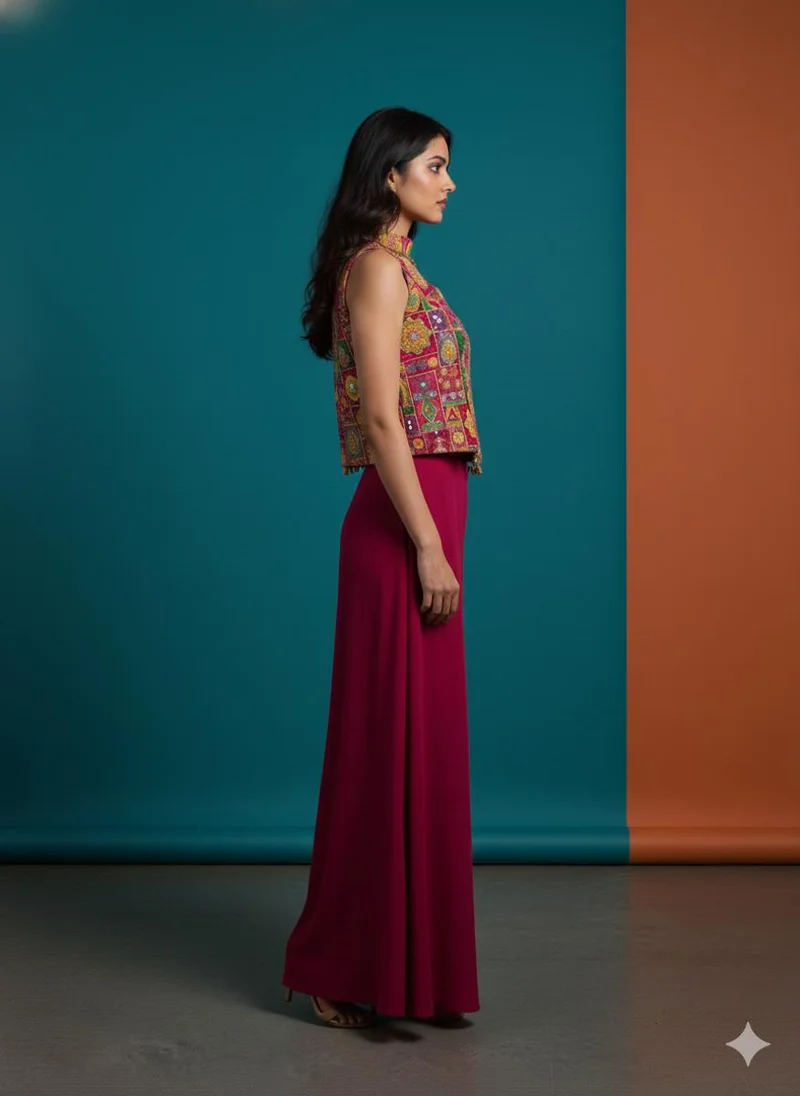Lehar Fuchsia & Multi-Tone Embroidered Palazzo Set