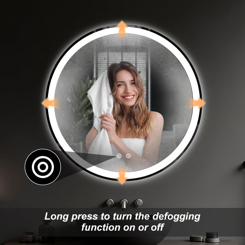 DUMOS 30 Inch Round LED Bathroom Mirror with Lights, Circle Vanity Mirror with Anti-Fog, Dimmable, 3-Color Light, Memory Function, Tempered Glass - Image 2