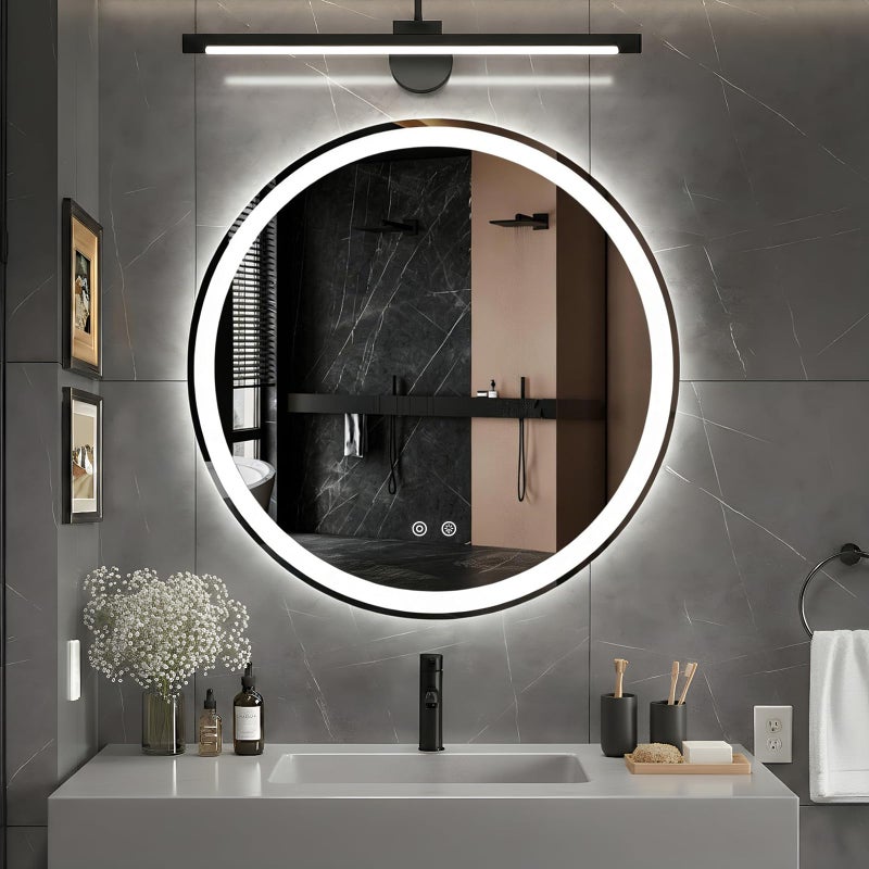 DUMOS 30 Inch Round LED Bathroom Mirror with Lights, Circle Vanity Mirror with Anti-Fog, Dimmable, 3-Color Light, Memory Function, Tempered Glass - Image 1