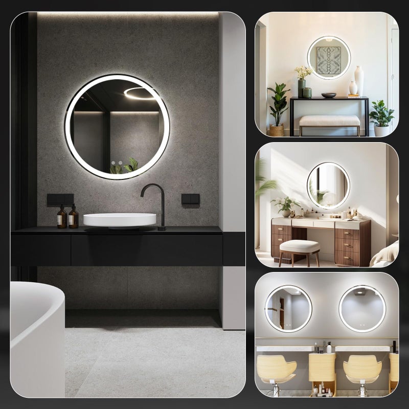 DUMOS 30 Inch Round LED Bathroom Mirror with Lights, Circle Vanity Mirror with Anti-Fog, Dimmable, 3-Color Light, Memory Function, Tempered Glass - Image 5