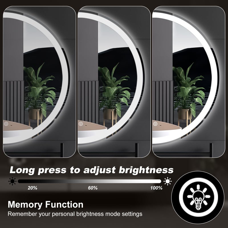 DUMOS 30 Inch Round LED Bathroom Mirror with Lights, Circle Vanity Mirror with Anti-Fog, Dimmable, 3-Color Light, Memory Function, Tempered Glass - Image 4