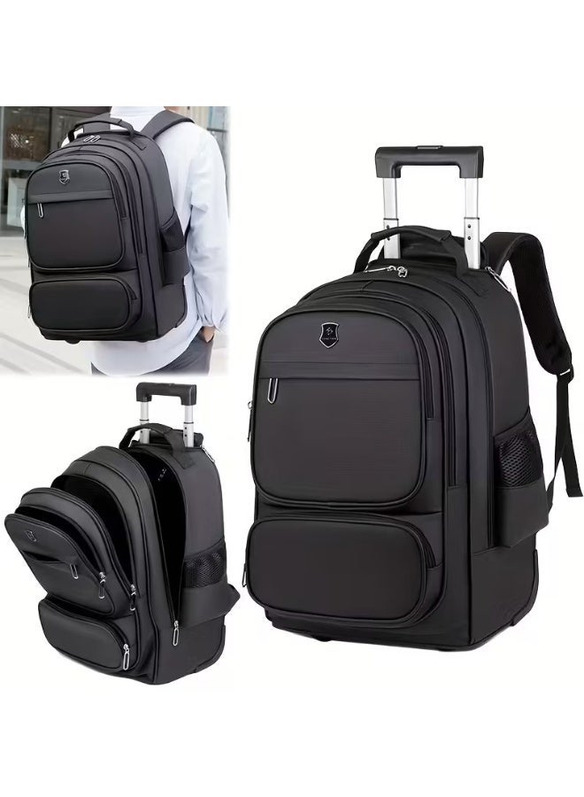 حقيبة ظهر بعجلات للسفر مزودة بمقبض قابل للسحب – مقاس 18 بوصة، مناسبة للأعمال والمدارس، للرجال والنساء، متعددة الجيوب، مقاومة للماء وقابلة للتحويل - Image 1