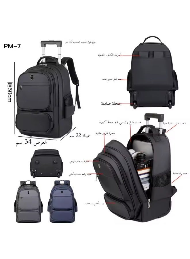 حقيبة ظهر بعجلات للسفر مزودة بمقبض قابل للسحب – مقاس 18 بوصة، مناسبة للأعمال والمدارس، للرجال والنساء، متعددة الجيوب، مقاومة للماء وقابلة للتحويل - Image 2