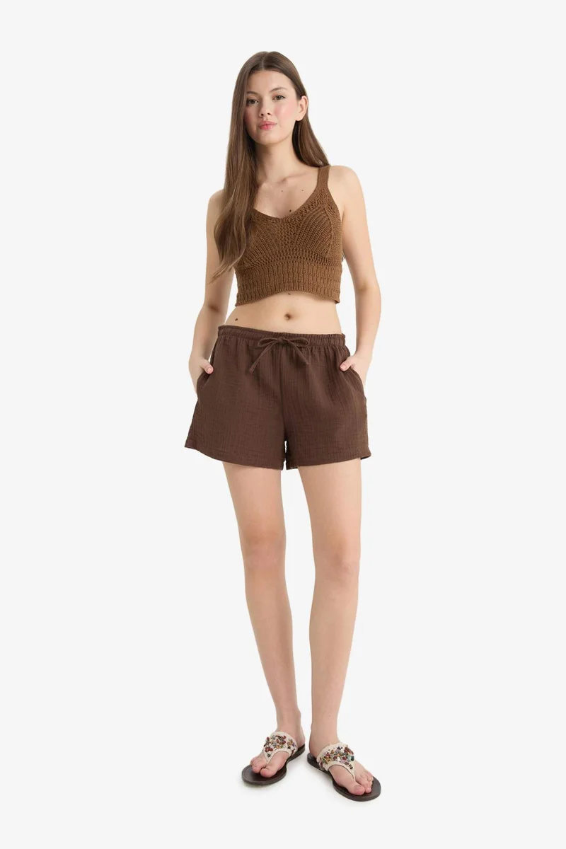 ديفاكتو A Cut Muslin Normal Waist Short Leg Shorts