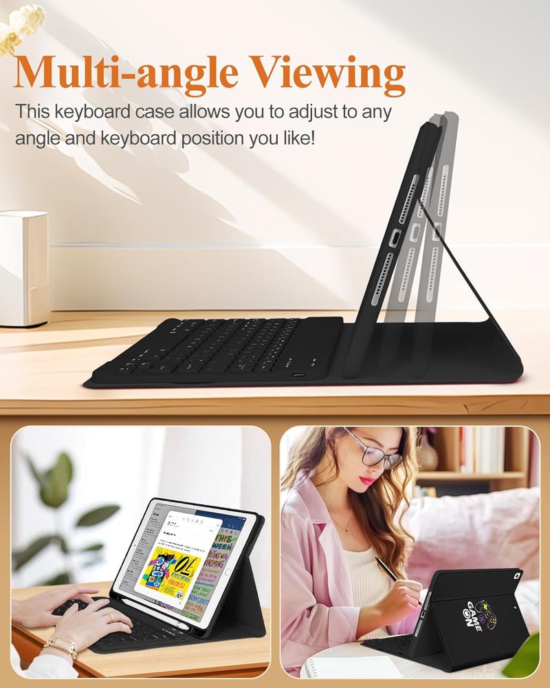 Wazzasoft for iPad 9th/8th/7th/Air 3rd Generation/Pro 10.5 Inch Case Keyboard Pencil Holder Folio Tablet Cover Men Boys Cute Teen Cool Black Gaming Unique Design for Apple 10.2 & 10.5 Inch - Image 5