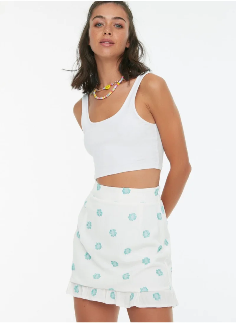 trendyol Ruffle Hem Printed Mini Skirt