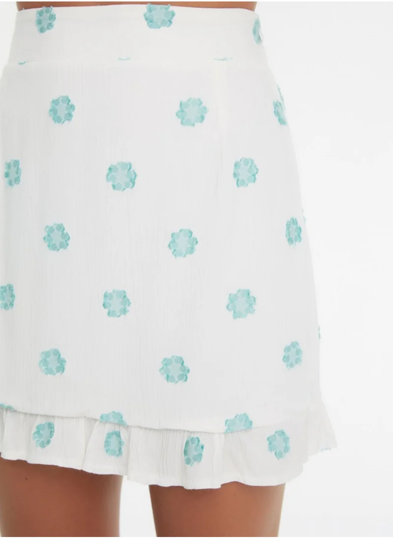 trendyol Ruffle Hem Printed Mini Skirt