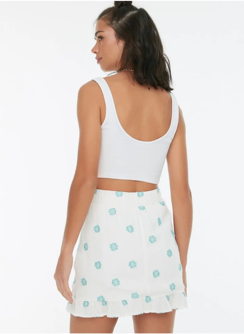 trendyol Ruffle Hem Printed Mini Skirt