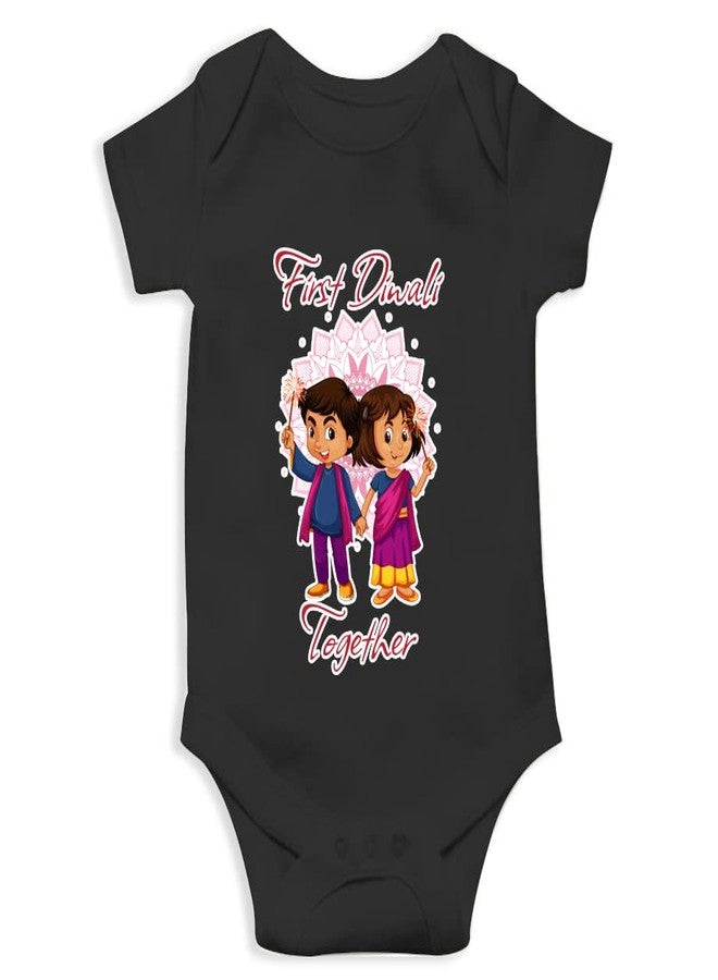 Mott2 Diwali Special Unisex Baby Romper - First Diwali Together (6-9 Months Black) - Image 1