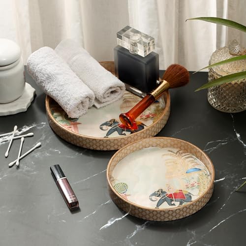DULI Set of 2 MDF Wood Trays Enamel Coated| Round Trays Set of 2 | Serving Trays | Wooden Tray | Kitchen&Dining Decorative | Resin Tray | 7x7, 9 x 9 inches (SmSetof2Rd-ElephantwithTree) - Image 2