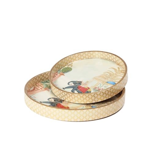 DULI Set of 2 MDF Wood Trays Enamel Coated| Round Trays Set of 2 | Serving Trays | Wooden Tray | Kitchen&Dining Decorative | Resin Tray | 7x7, 9 x 9 inches (SmSetof2Rd-ElephantwithTree) - Image 4