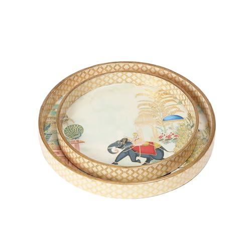 DULI Set of 2 MDF Wood Trays Enamel Coated| Round Trays Set of 2 | Serving Trays | Wooden Tray | Kitchen&Dining Decorative | Resin Tray | 7x7, 9 x 9 inches (SmSetof2Rd-ElephantwithTree) - Image 5