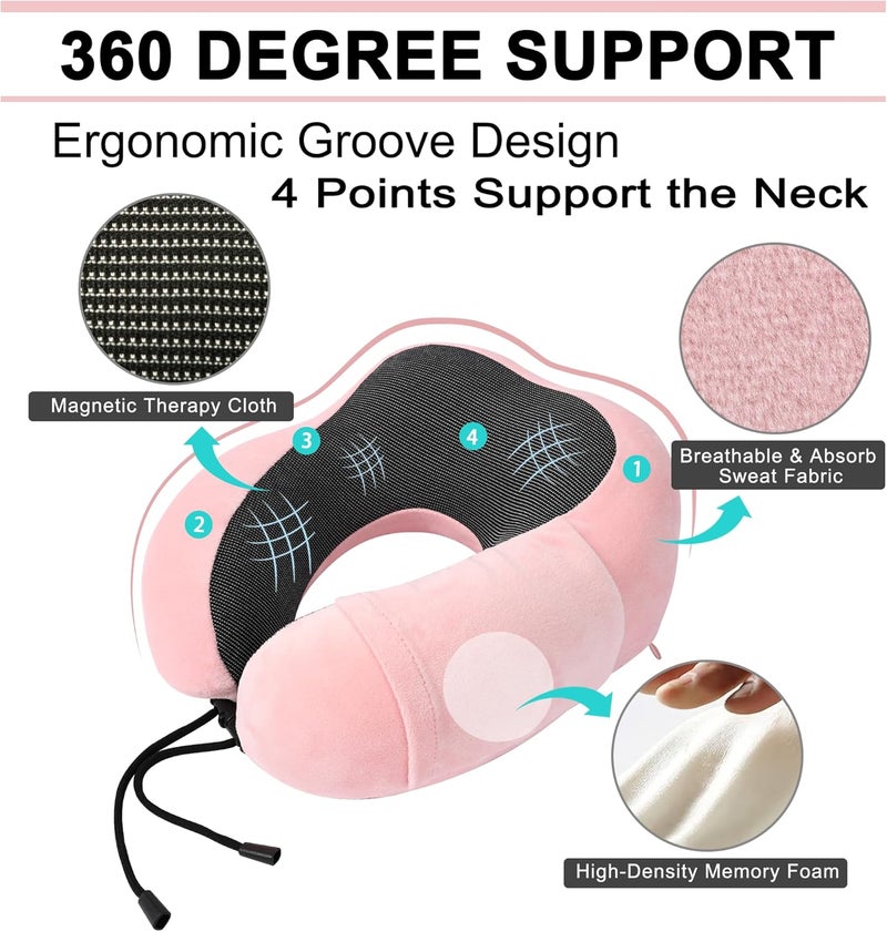 urnexttour Travel Pillow and Blanket Set Neck Pillows Travel Essentials with Sleep Mask for Airplane Car Memory Foam Pink - Image 4