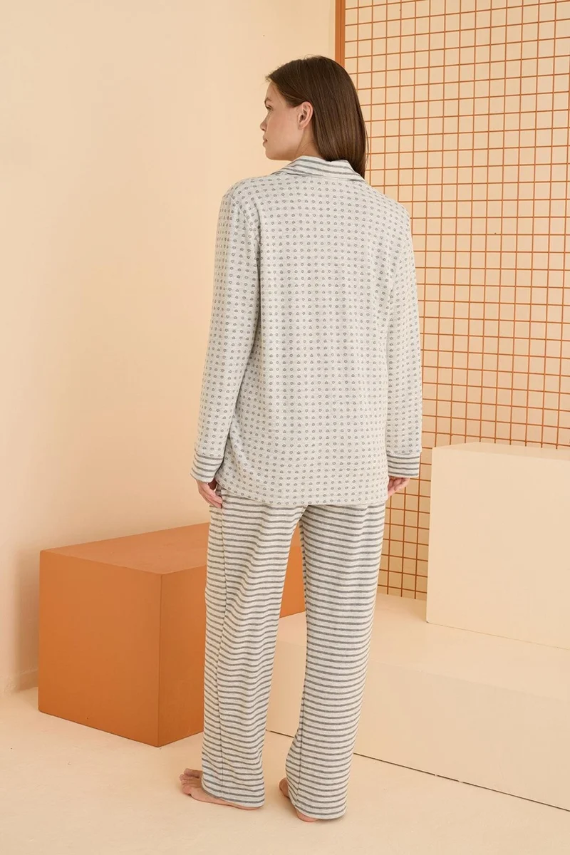 NBB Women's Gray Jacquard Viscose Winter Pajama Set