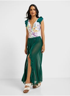 ELLA Ruffled Shoulder Floral Swimsuit With Ruffled Beach Skirt  - Image 5