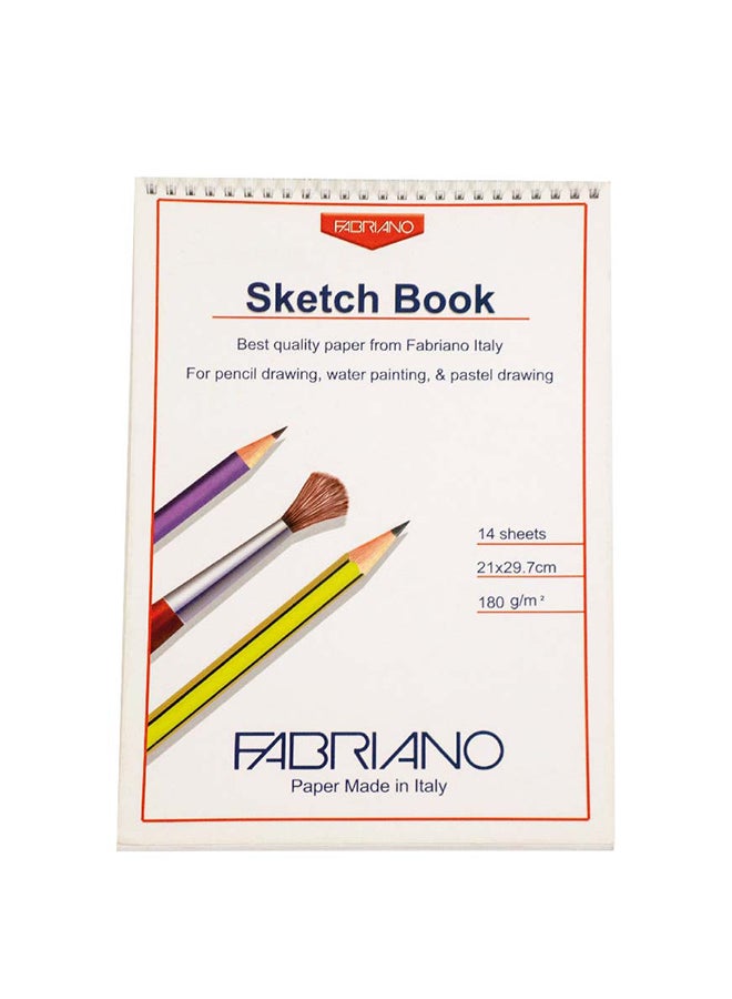 Fabriano Spiral Sketchbook Of 14 Sheets 180 Gsm 21 X 29.7 Cm, Drawing Paper For Water Colors, And Colored Pencil