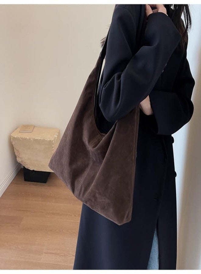 AISIWAN Women’s Trendy Suede Tote Bag Shoulder Bags For Women Fall Underarm Bag Winter Hobo Bag Work Purses Suede Travel Handbag, Coffee, 15.4*3.9*11.4 inches - Image 4
