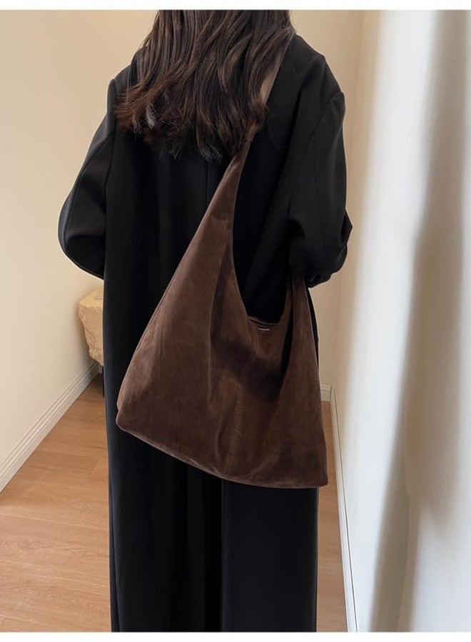 AISIWAN Women’s Trendy Suede Tote Bag Shoulder Bags For Women Fall Underarm Bag Winter Hobo Bag Work Purses Suede Travel Handbag, Coffee, 15.4*3.9*11.4 inches - Image 3