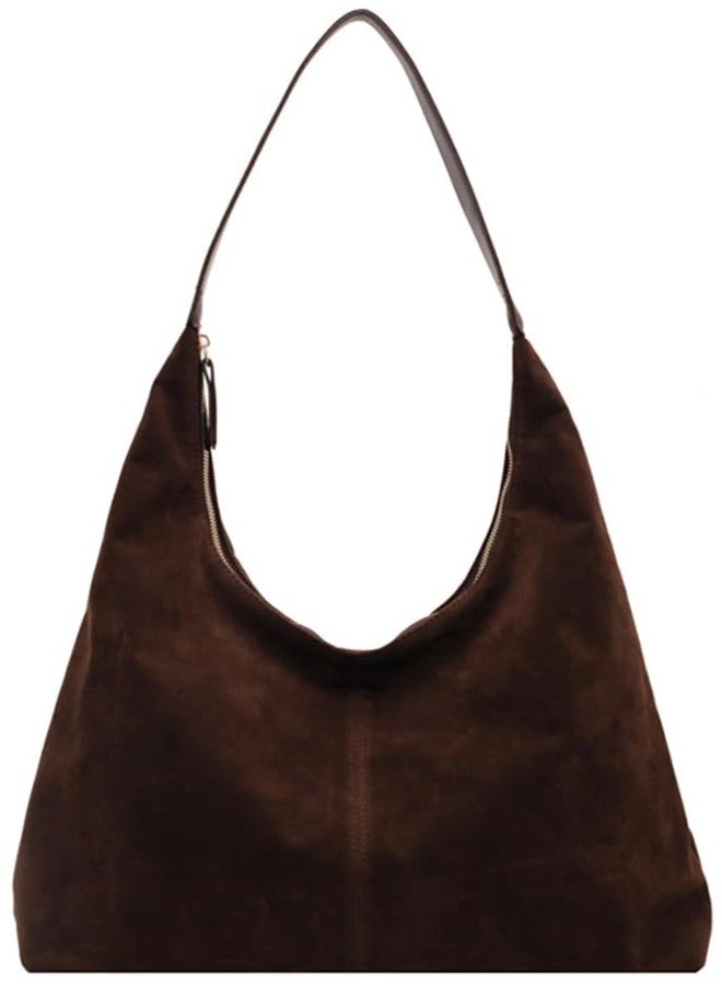 AISIWAN Women’s Trendy Suede Tote Bag Shoulder Bags For Women Fall Underarm Bag Winter Hobo Bag Work Purses Suede Travel Handbag, Coffee, 15.4*3.9*11.4 inches - Image 1