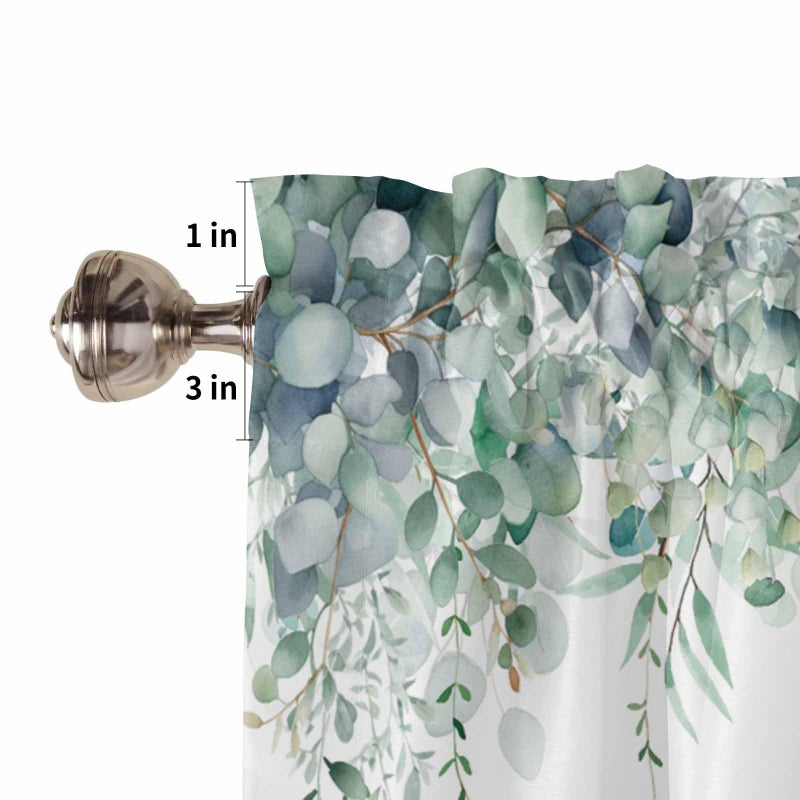 TweetyBed Curtain Valance for Windows Green Eucalyptus Rod Pocket Valance Window Treatments 1 Panel Watercolor Leaves Short Curtains for Kitchen Windows Bathroom Bedroom 42x18in - Image 5