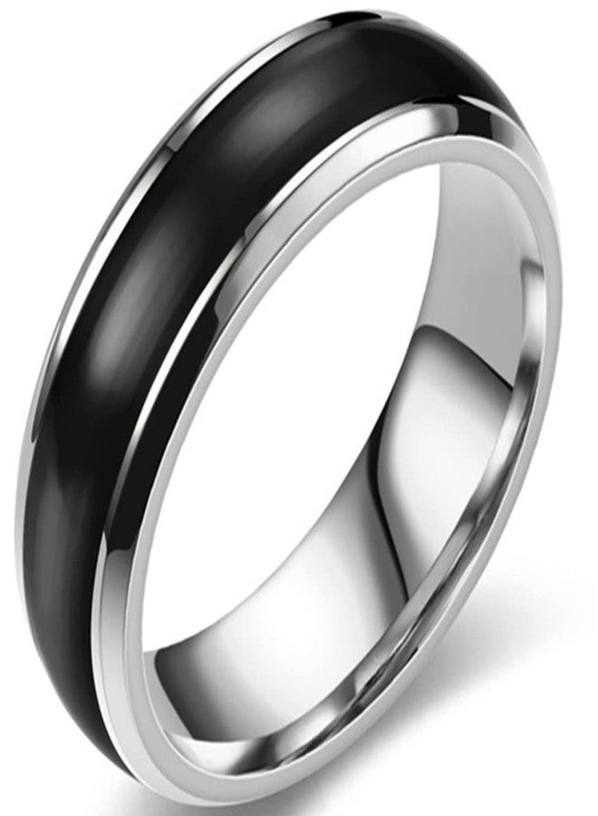 6mm Stainless Steel Black Enamel Filled Stackable Classic Plain Wedding Band Ring (Silver Black, 7)