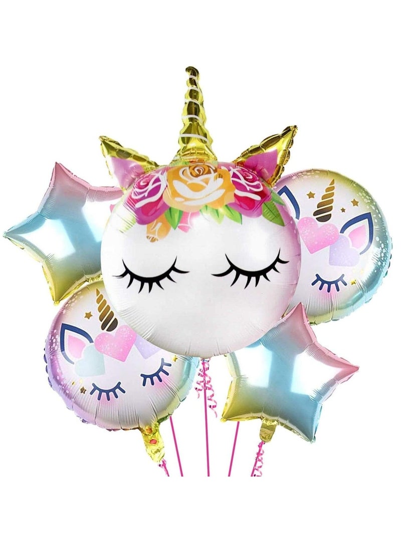 Brain Giggles Unicorn Birthday Decorations with Unicorn Balloons - 5 Piece Foil Balloons Set for Unicorn Themed Birthday Decorations - Image 1