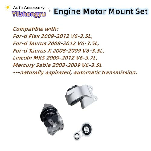 Yllshengyu 3Pcs Engine Motor Transmission Mount Set Compatible with Taurus 2008-2012 3.5L/Lincoln MKS 3.7L/Flex 09-12 3.5L/Taurus X 08-09 3.5L Mercury Sable Replace for A5425 A5429 A5342 - Image 2