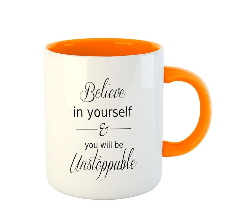 ASHVAH Believe in Yourself & You Will Be Unstoppable Inspirational Motivational Quotes Orange 11oz Coffee Mug Tea Cup - Orange - Image 2