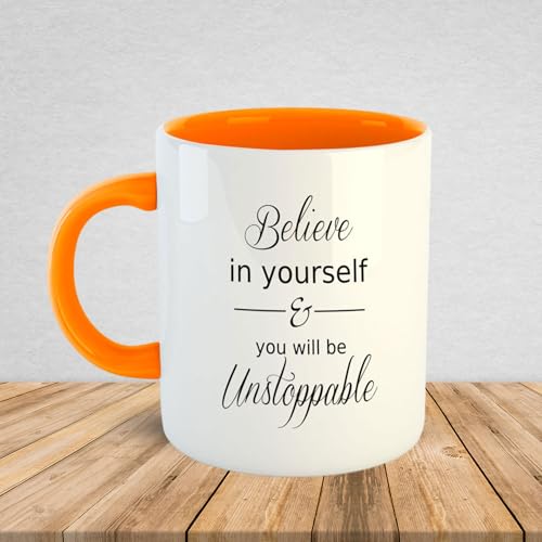 ASHVAH Believe in Yourself & You Will Be Unstoppable Inspirational Motivational Quotes Orange 11oz Coffee Mug Tea Cup - Orange - Image 4