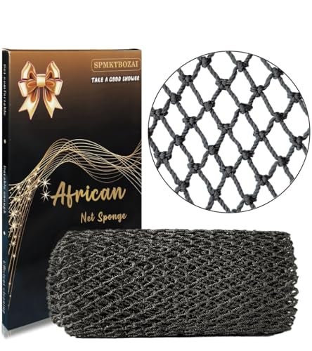 SPMKTBOZAI African Net Sponge Authentic, African Exfoliating Sponge Real African Net Black Owned, African Bath Sponge Back Scrubber, Body Exfoliator Shower Bath Accessories (Black) - Image 1
