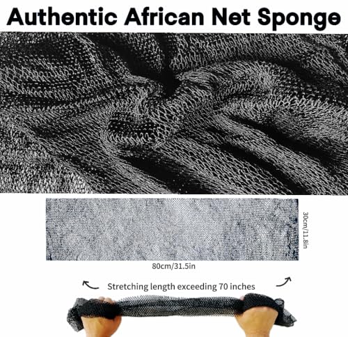 SPMKTBOZAI African Net Sponge Authentic, African Exfoliating Sponge Real African Net Black Owned, African Bath Sponge Back Scrubber, Body Exfoliator Shower Bath Accessories (Black) - Image 3