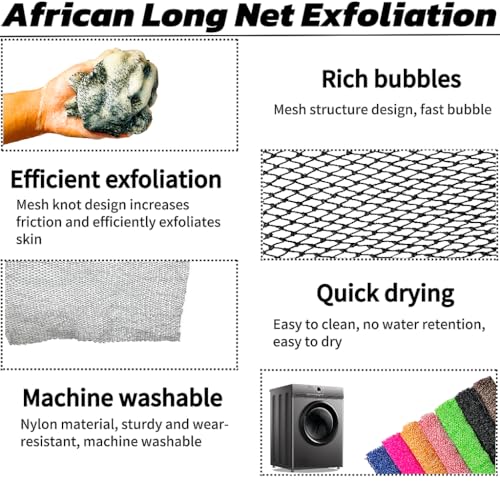 SPMKTBOZAI African Net Sponge Authentic, African Exfoliating Sponge Real African Net Black Owned, African Bath Sponge Back Scrubber, Body Exfoliator Shower Bath Accessories (Black) - Image 4