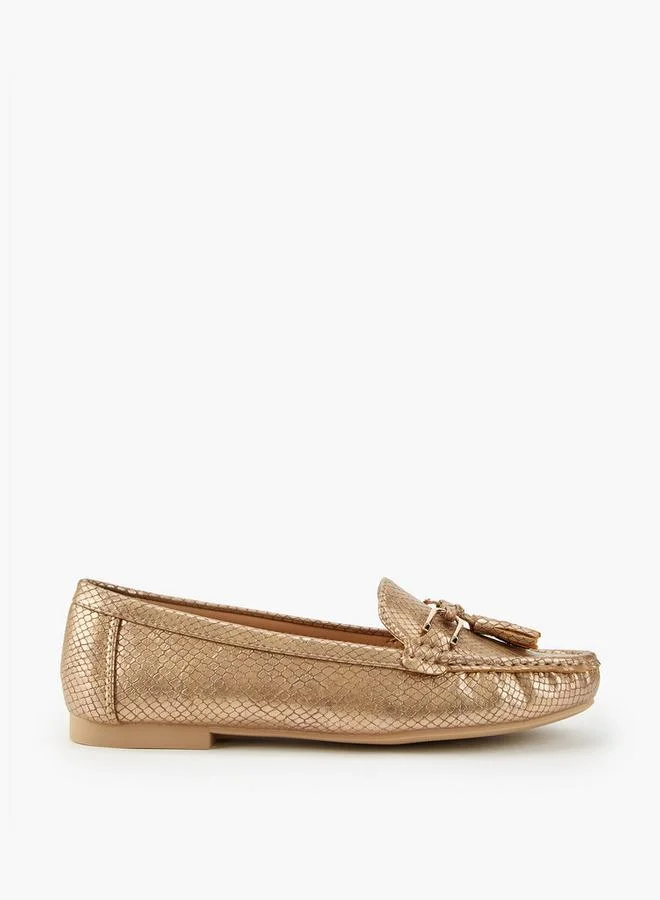 Flora Bella By Shoexpress Textured Slip-On Loafers with Tassel  Accent
