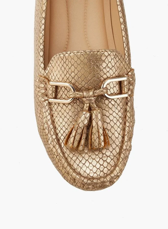 Flora Bella By Shoexpress Textured Slip-On Loafers with Tassel  Accent