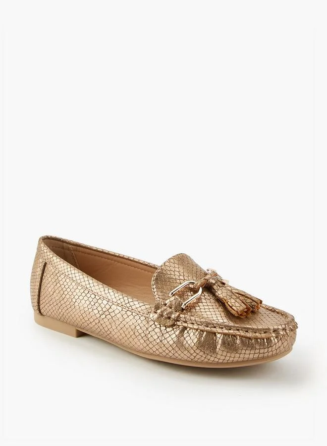 Flora Bella By Shoexpress Textured Slip-On Loafers with Tassel  Accent
