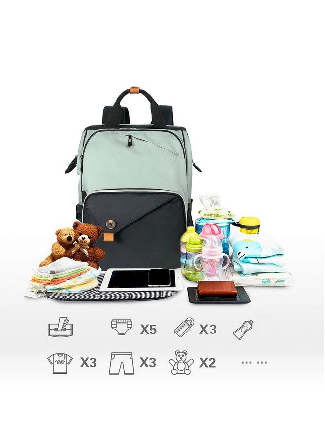 Hap Tim Diaper Bag Backpack,Large Capacity Travel Back Pack Maternity Baby Nappy Changing Bags, Double Compartments with Stroller Straps,Waterproof, Mint Green Black(US7340-GB) - Image 1