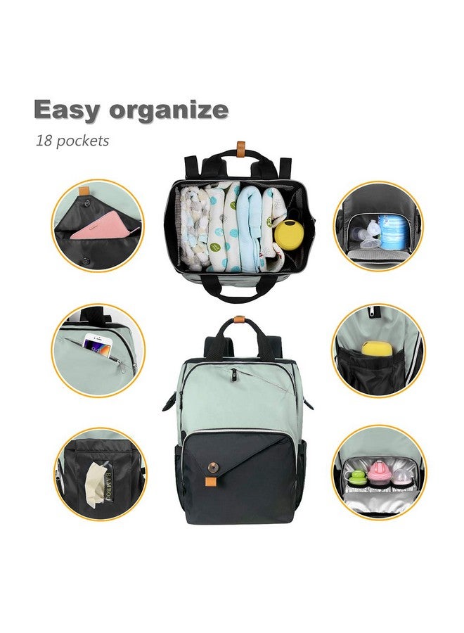 Hap Tim Diaper Bag Backpack,Large Capacity Travel Back Pack Maternity Baby Nappy Changing Bags, Double Compartments with Stroller Straps,Waterproof, Mint Green Black(US7340-GB) - Image 3