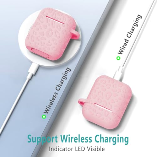 Gawnock Compatible with Airpods Case Leopard Engraved Skin Cover Compatible with Airpods 2nd/1st Charging Case,Cute Soft Silicone Full Protective, Front LED Visible, Pink - Image 4