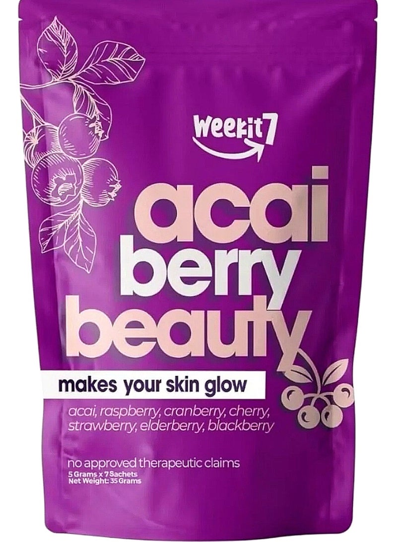 الأسبوع السابع جمال توت الآساي يجعل بشرتك متوهجة (آساي، توت العليق، توت بري، كرز، فراولة، توت البلسان، توت أسود) 5 غرام × 7 أكياس 35 غرام - Image 1