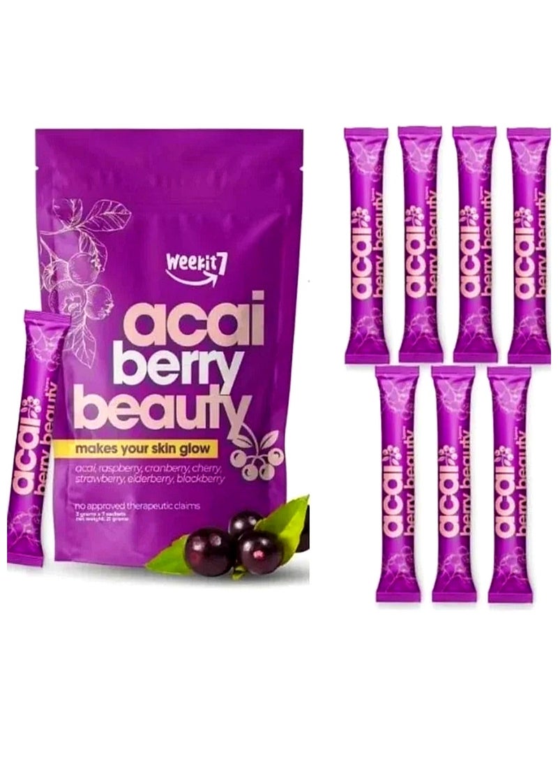 الأسبوع السابع جمال توت الآساي يجعل بشرتك متوهجة (آساي، توت العليق، توت بري، كرز، فراولة، توت البلسان، توت أسود) 5 غرام × 7 أكياس 35 غرام - Image 2
