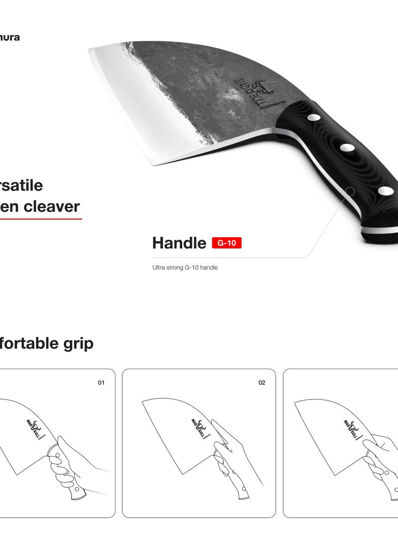 Samura Samura Mad Bull Serbian Chef’s Knife Black Handle | 7 Inch Handle | Durable | AUS-8 Hammered Stainless Steel | G-10 Handle Material | Hand Forged | Precison Cutting  - Image 3