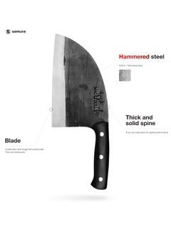 Samura Samura Mad Bull Serbian Chef’s Knife Black Handle | 7 Inch Handle | Durable | AUS-8 Hammered Stainless Steel | G-10 Handle Material | Hand Forged | Precison Cutting  - Image 2