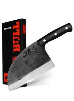 Samura Samura Mad Bull Serbian Chef’s Knife Black Handle | 7 Inch Handle | Durable | AUS-8 Hammered Stainless Steel | G-10 Handle Material | Hand Forged | Precison Cutting  - Image 1